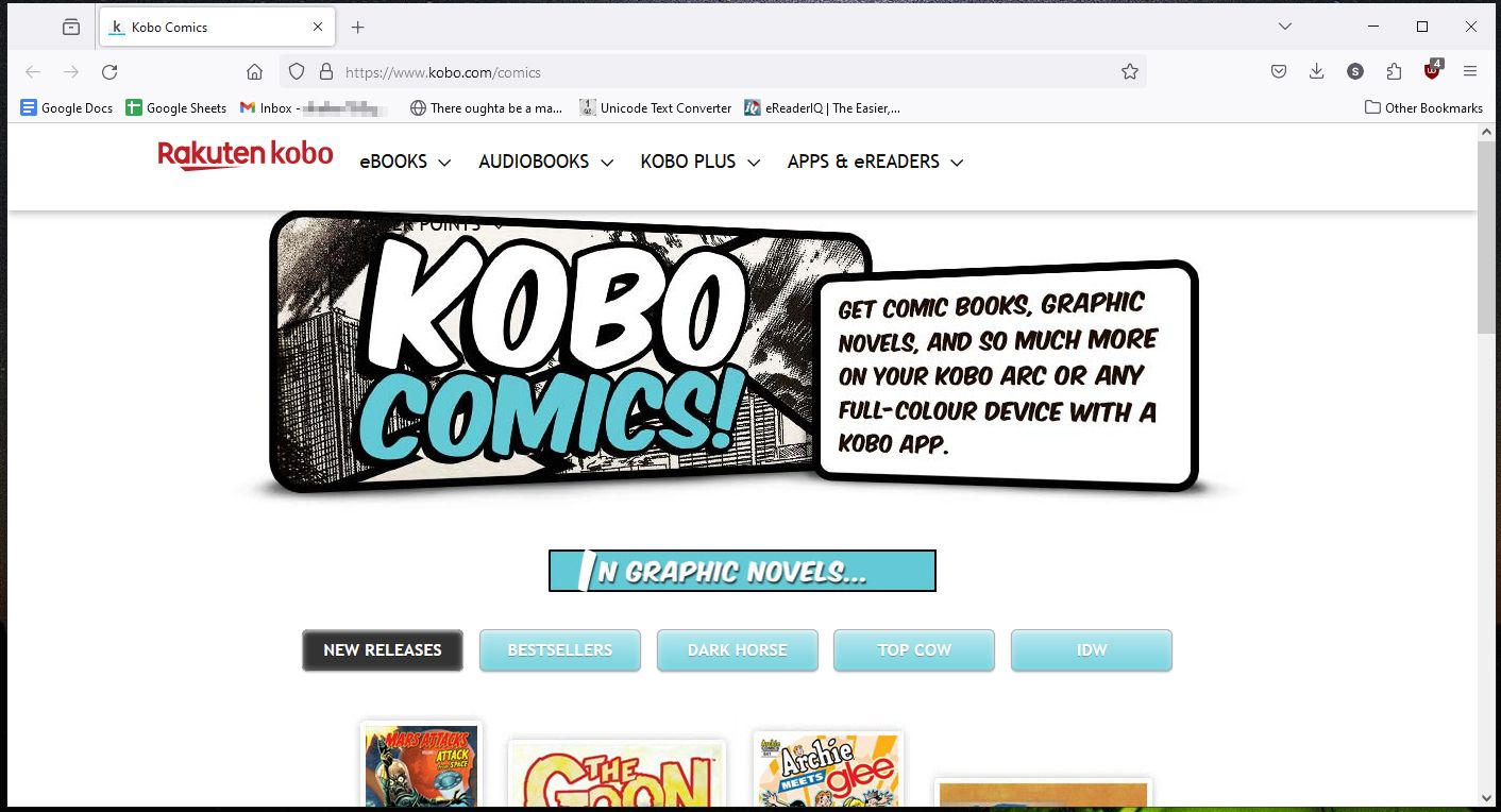 Kobo comics page