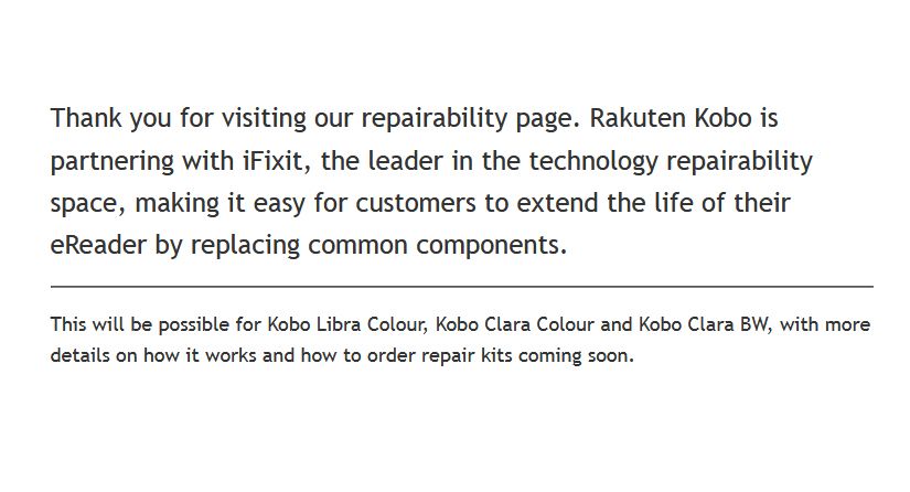 Screenshot of Kobo's Repair page