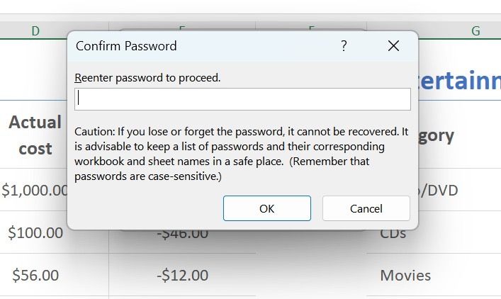 Reneter excel structure password