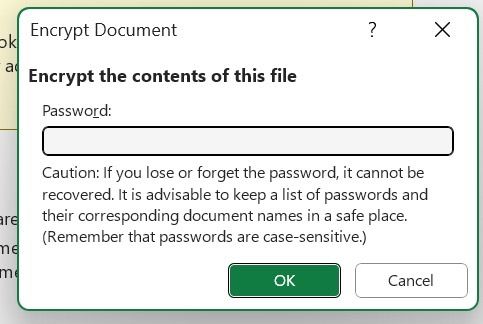 Encrypt excel file