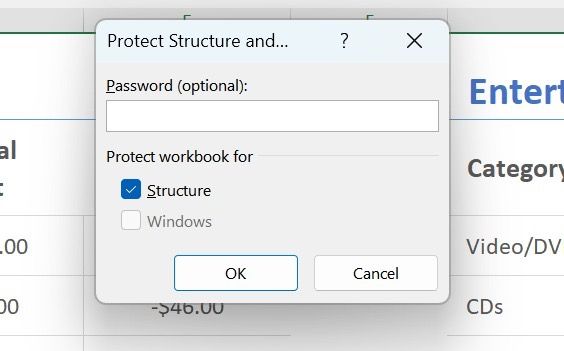 Protect Excel structure