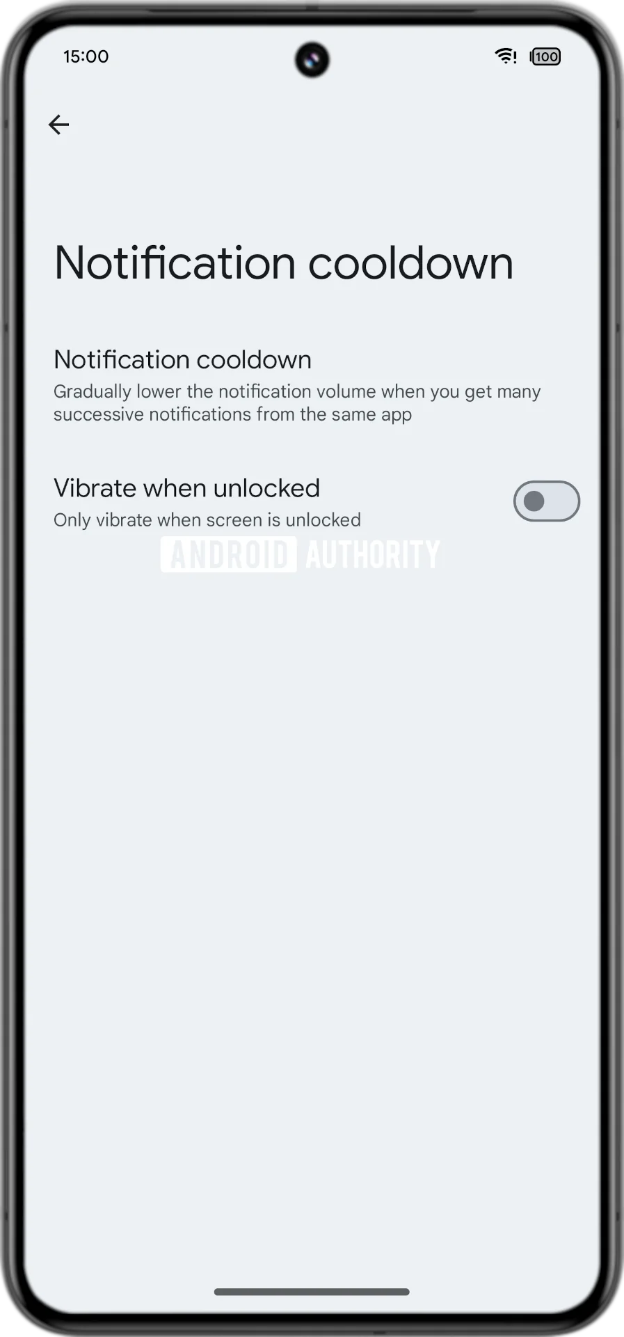 Notification cooldown settings with vibrate option 