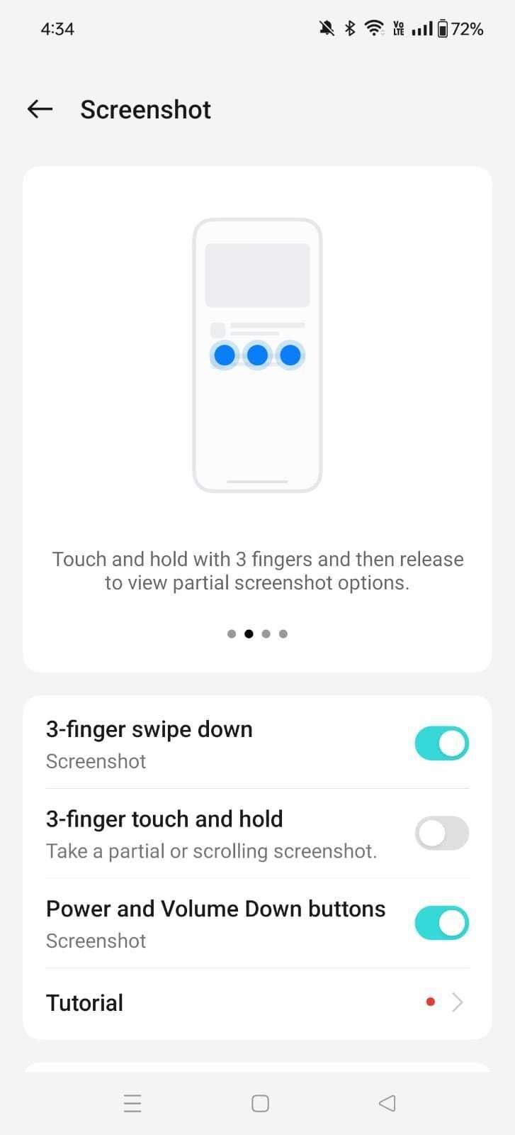 one plus screenshot settings screen