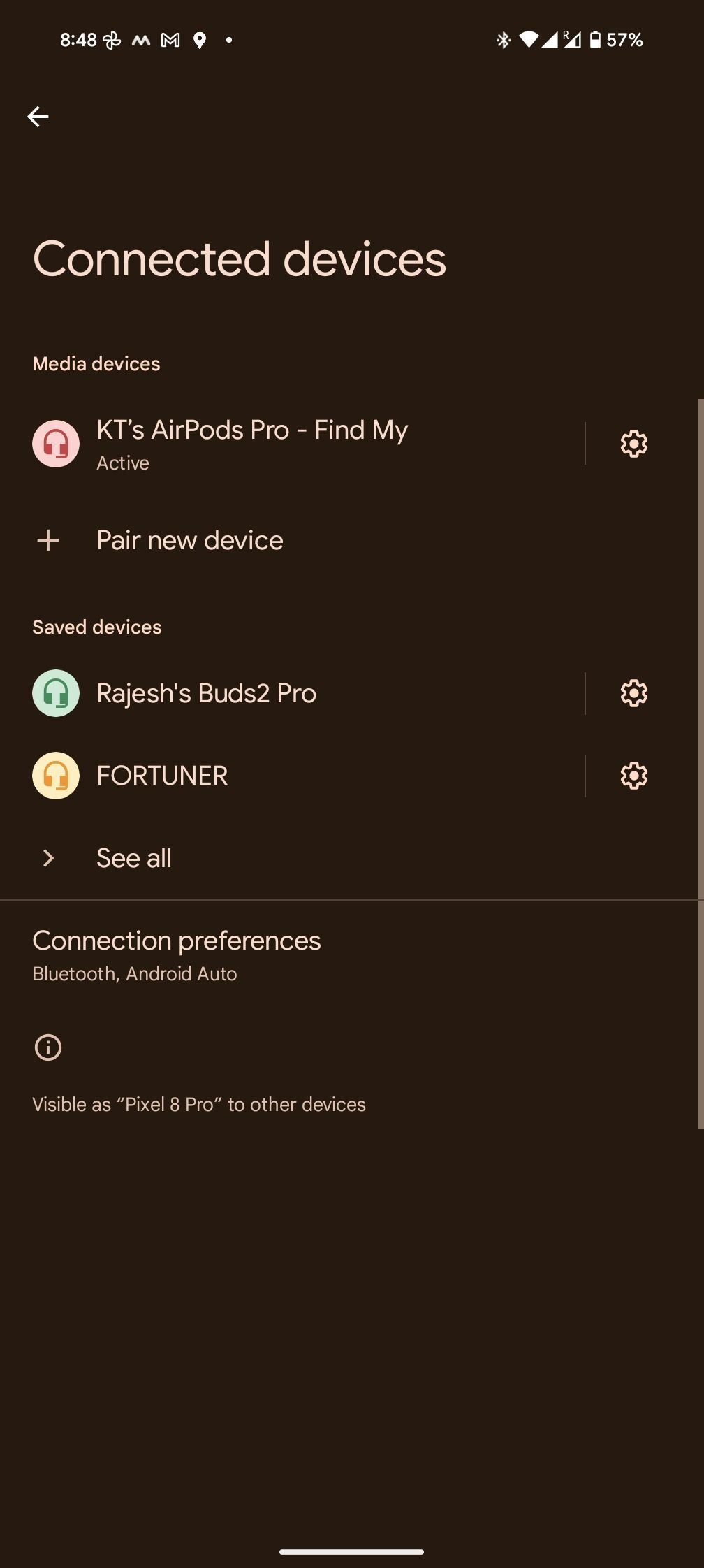 connected devices status on Pixel