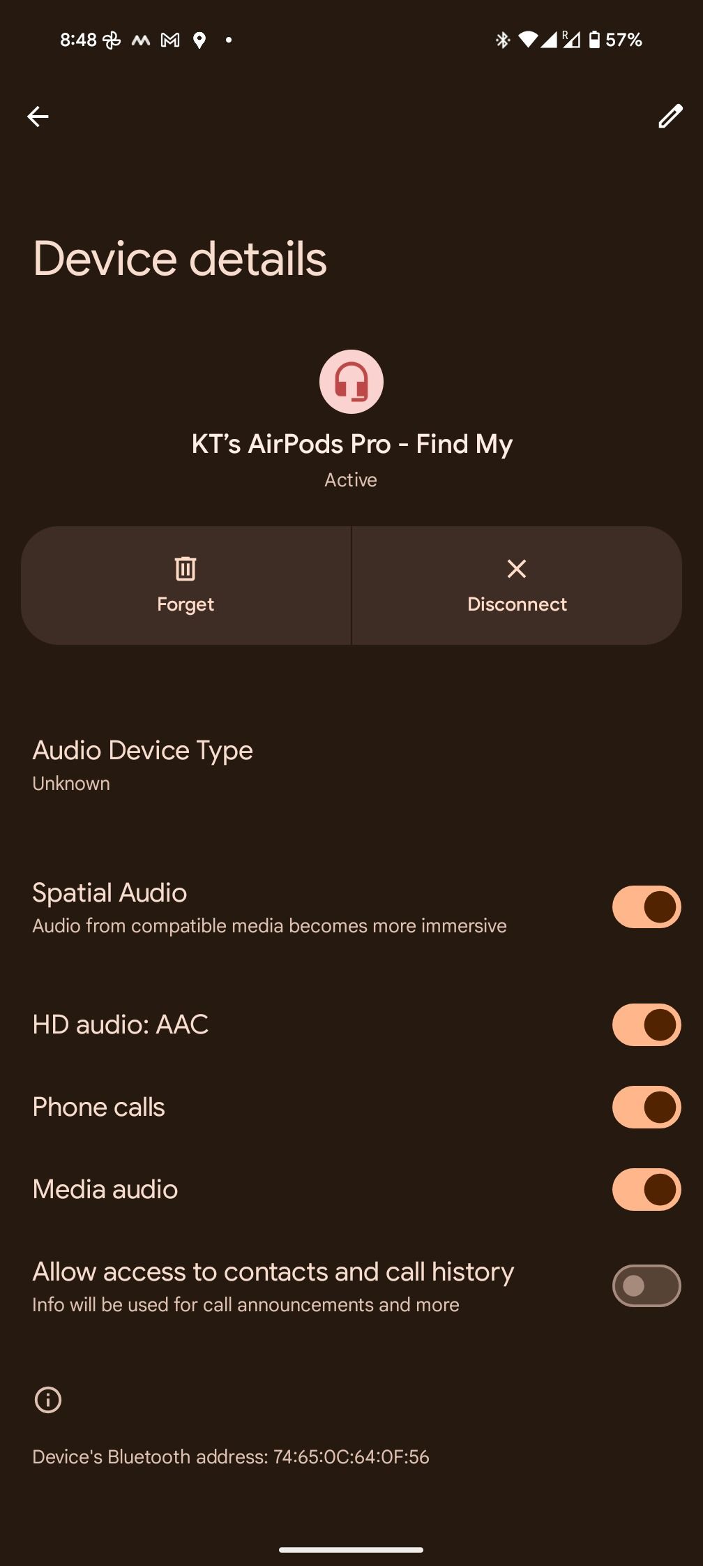 AirPods details on Pixel