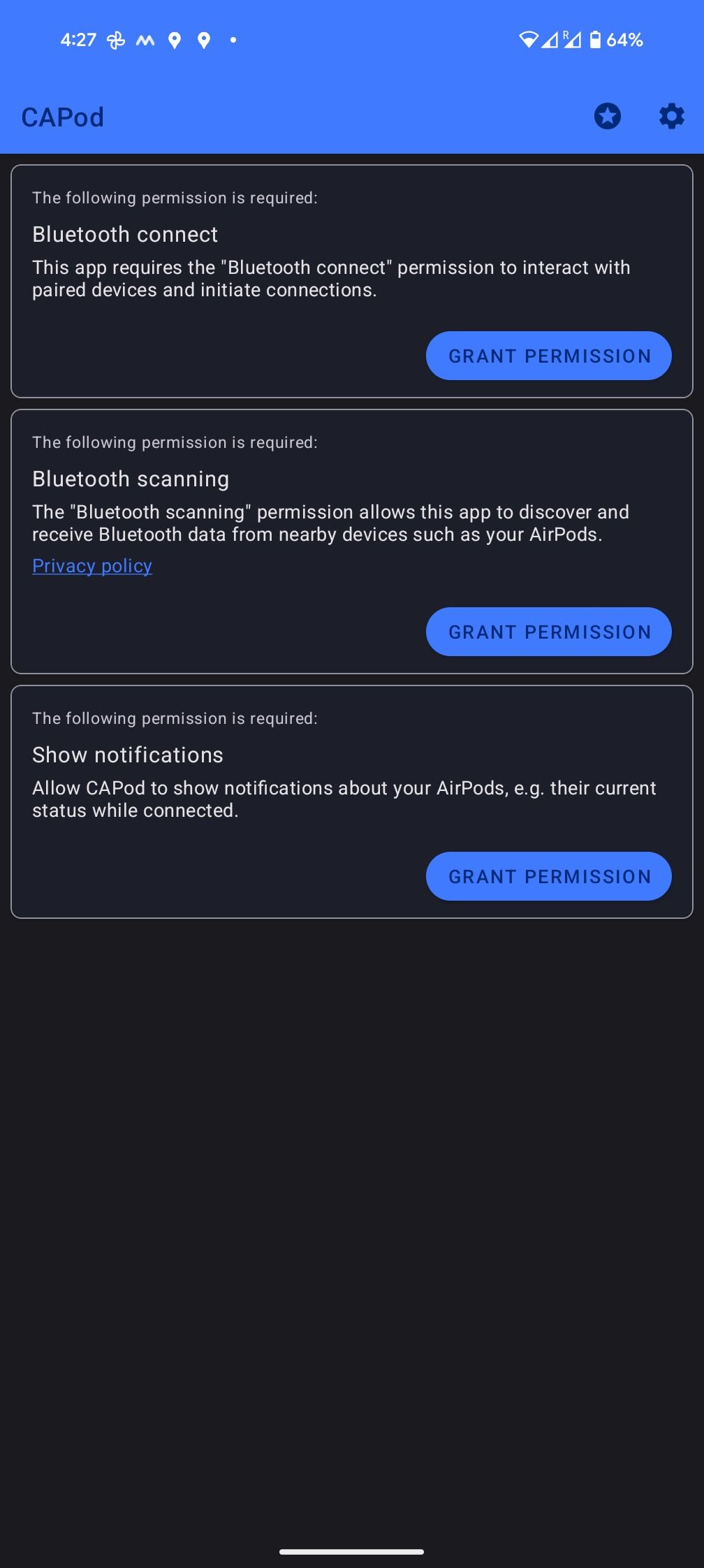 CAPod app permission on Pixel