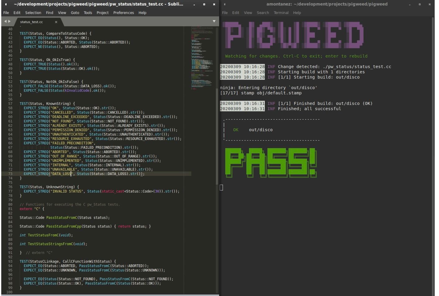 A screenshot of the Pigweed program.
