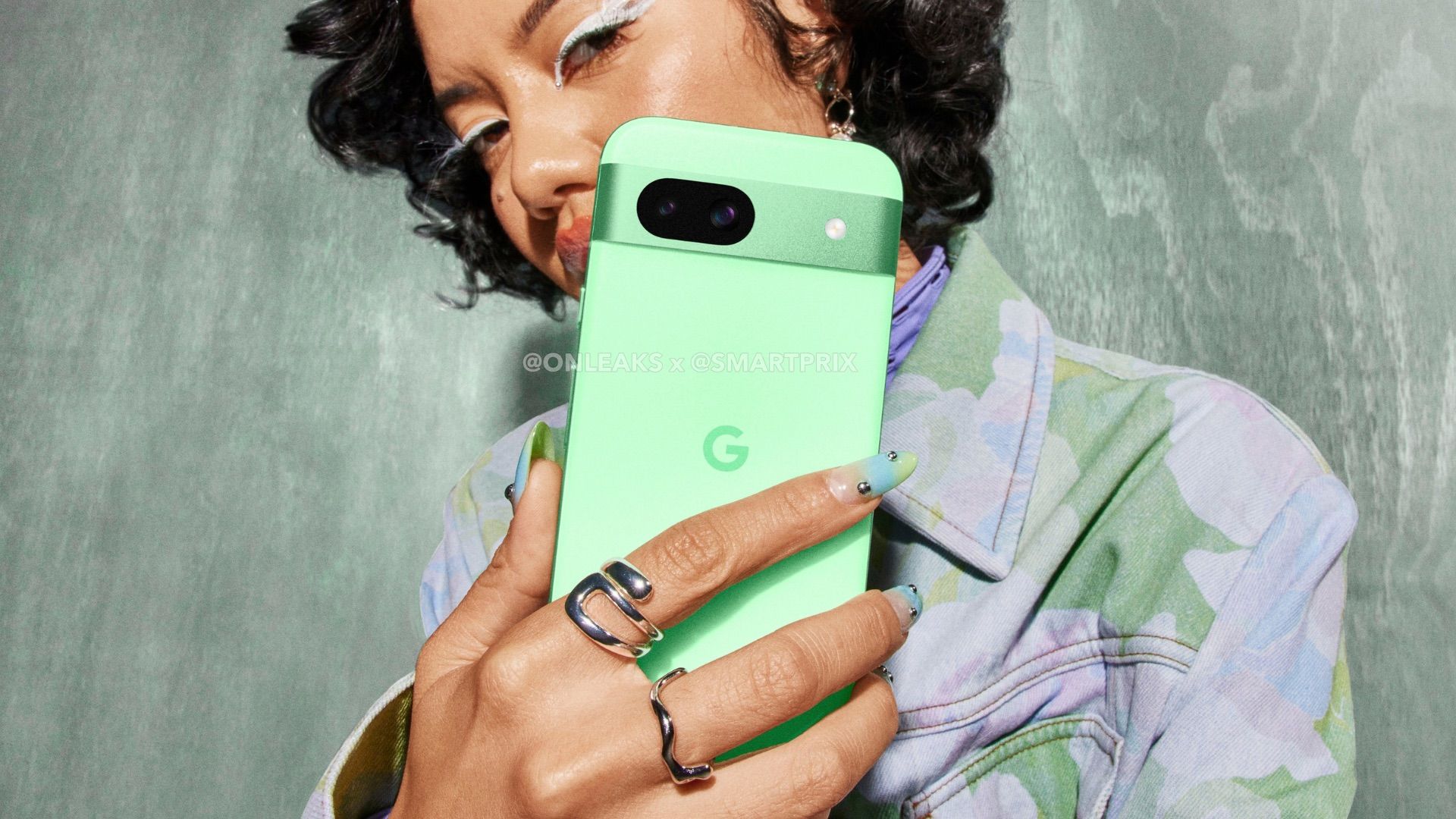A leaked promotion image of the Pixel 8a in Mint green color
