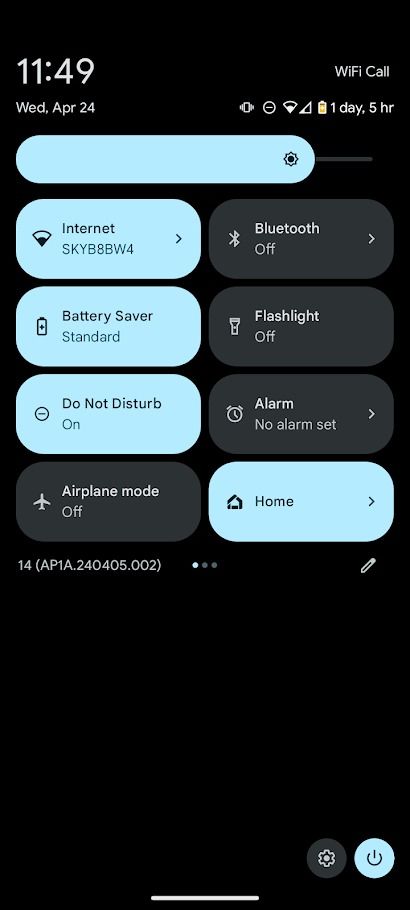 pixel quick settings menu