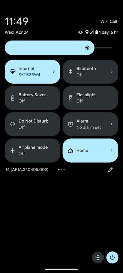 pixel quick settings menu