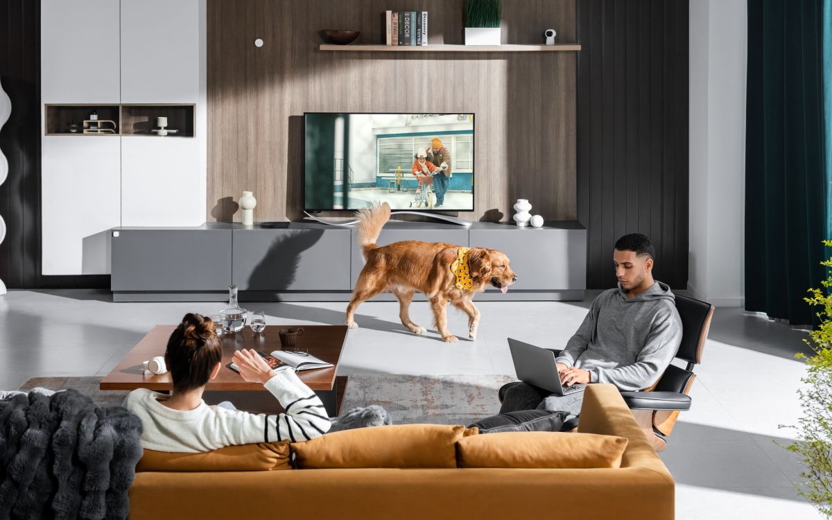 Family in Living Room with Dog