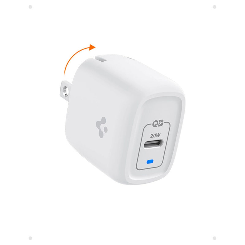 Spigen 20W charger on white background