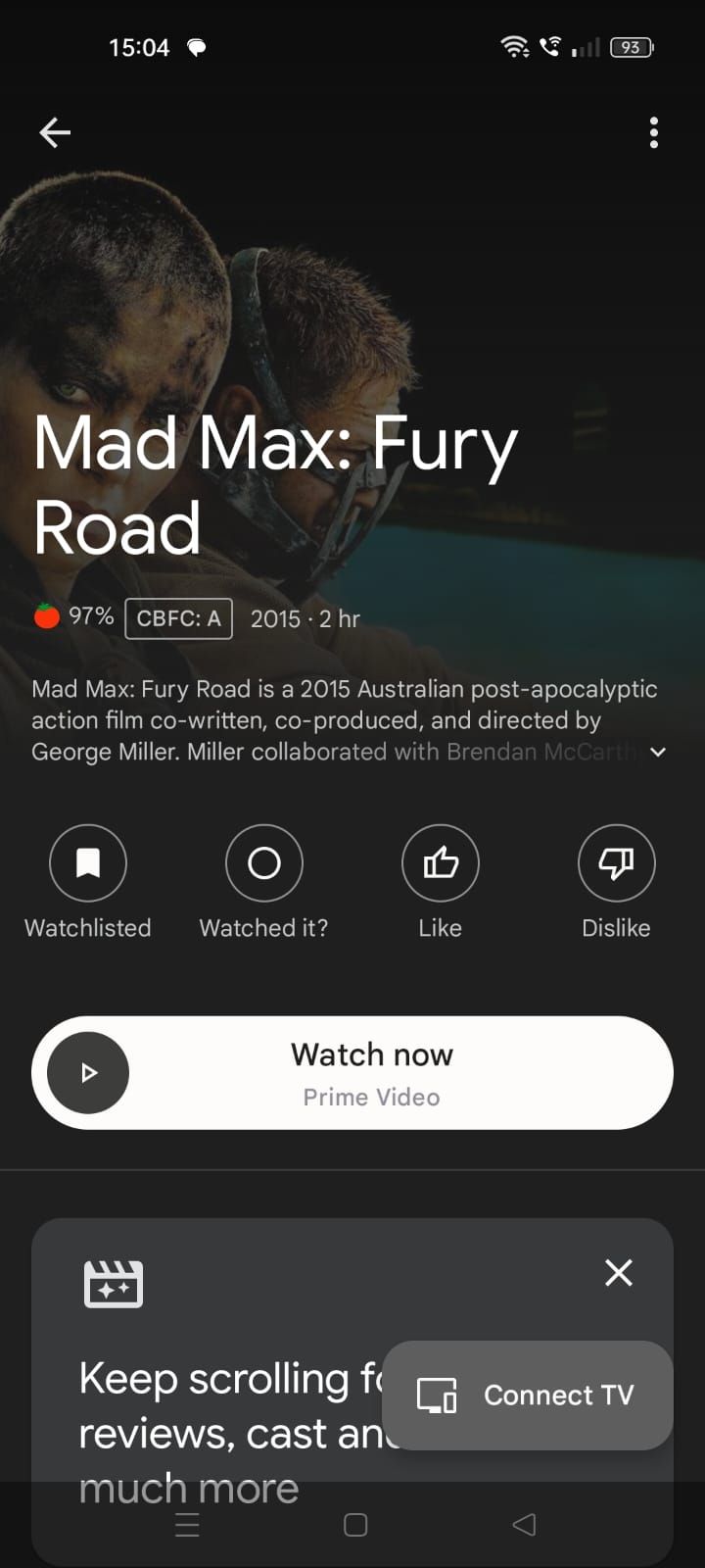 Screenshot showing 'Watchlisted' on the Google TV app