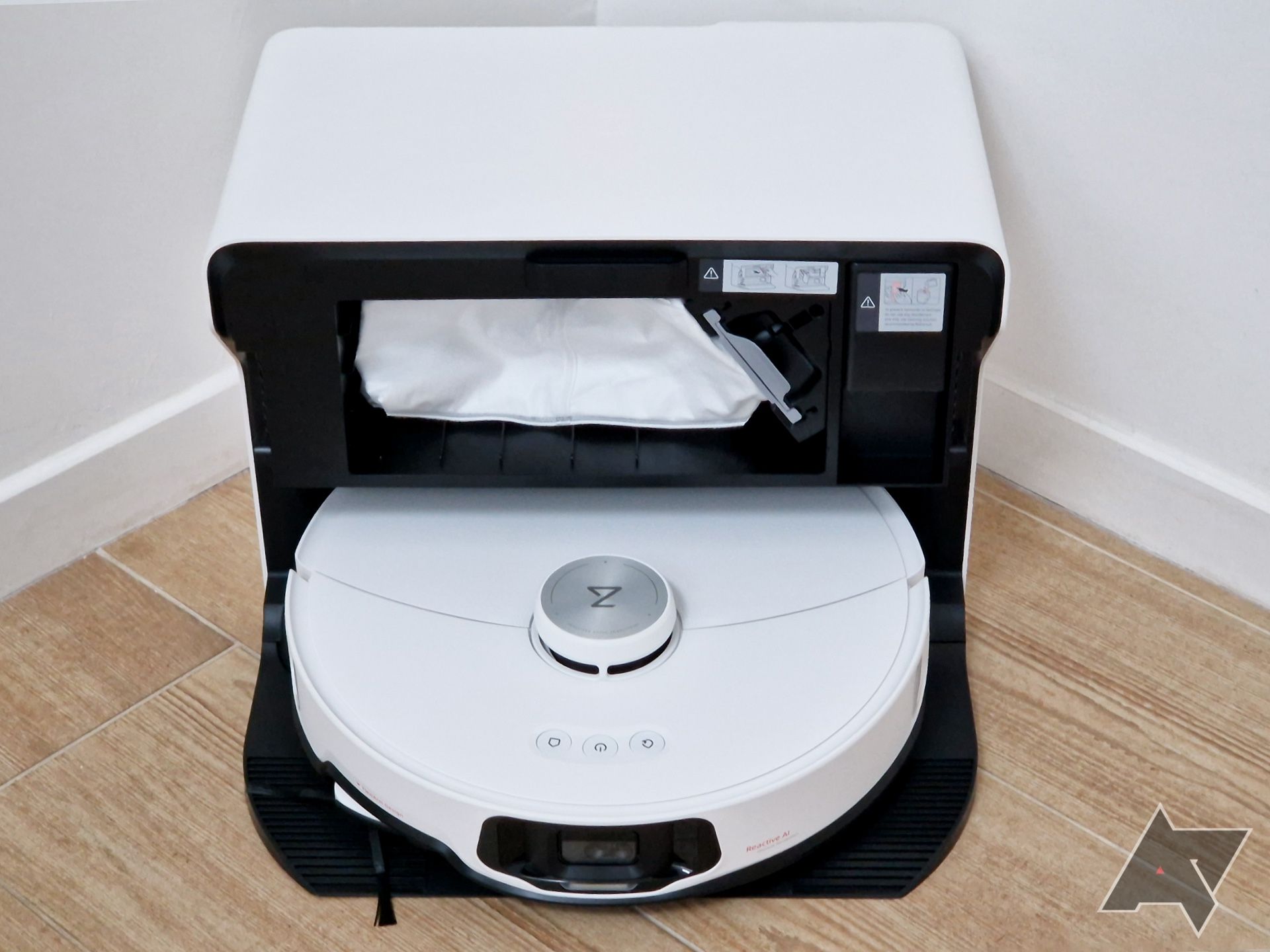 Roborock S8 MaxV Ultra dock showing the dust bag