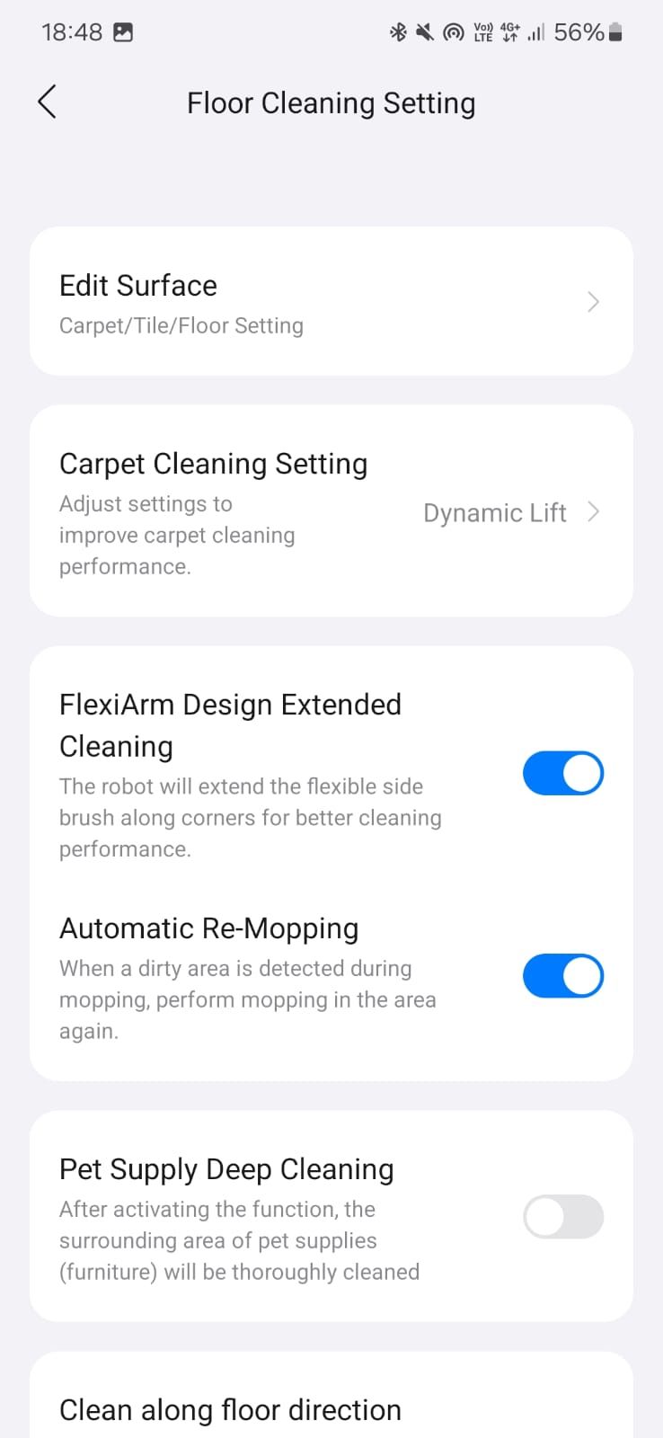 Roborock app floor cleaning settings