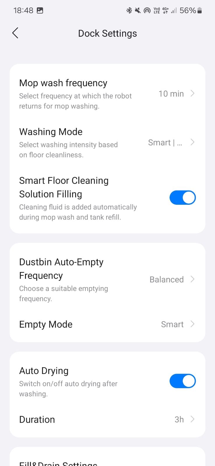 Roborock app dock settings