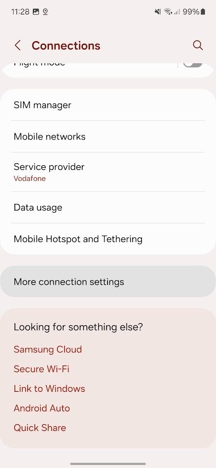 samsung galaxy connections settings