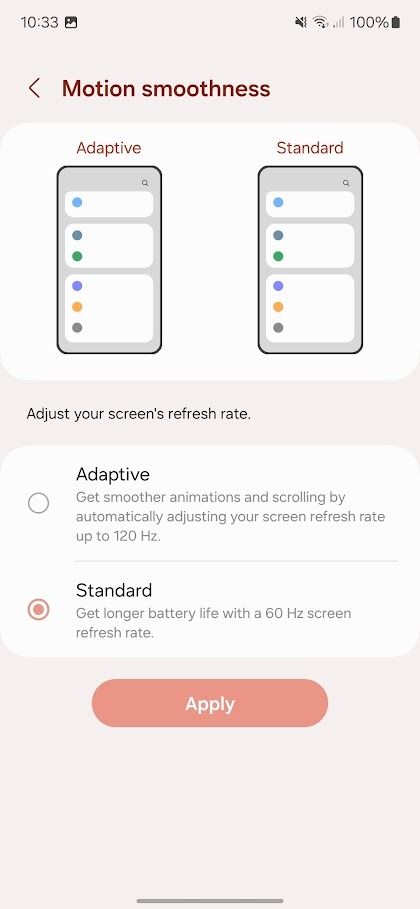 samsung galaxy motion smoothness options