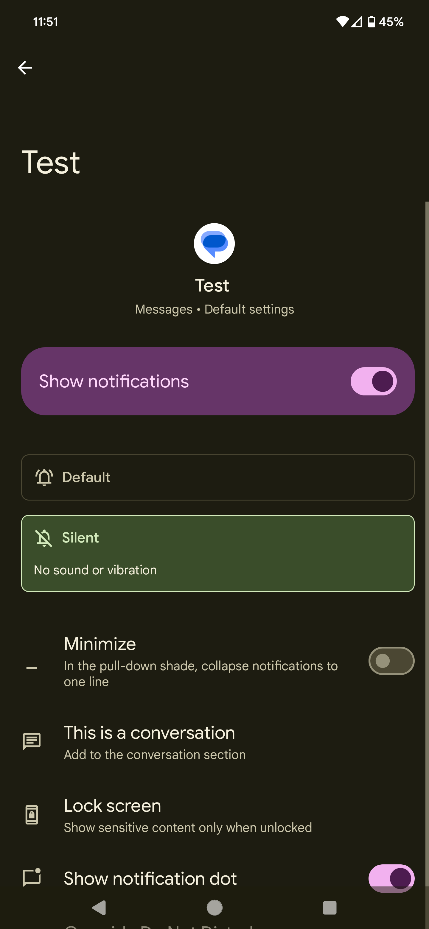 Select Silent to mute group texts