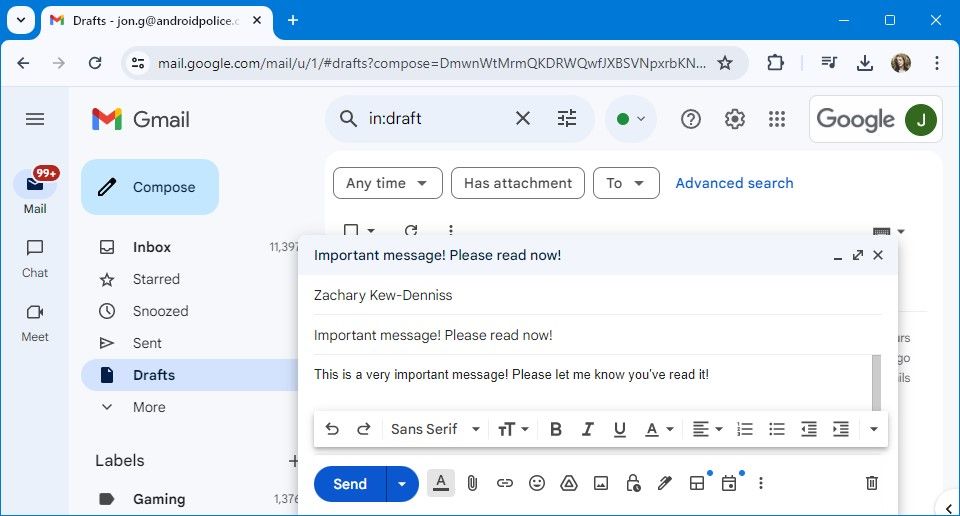 gmail message draft