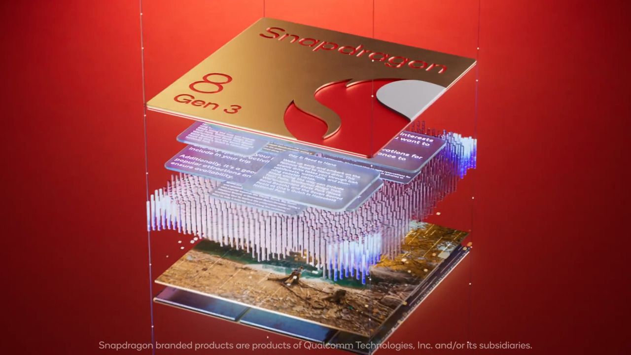 A blown-up artist's interpretation of the Snapdragon 8 Gen 3 SoC