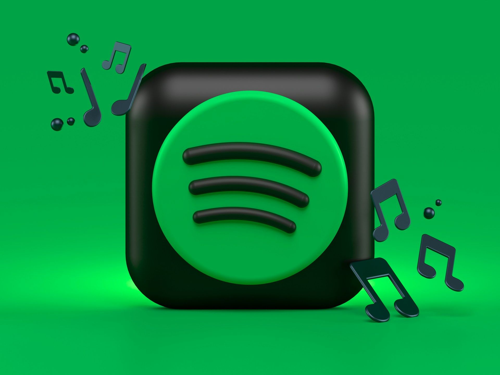 An illustration of the green Spotify logo with music notes surrounding it