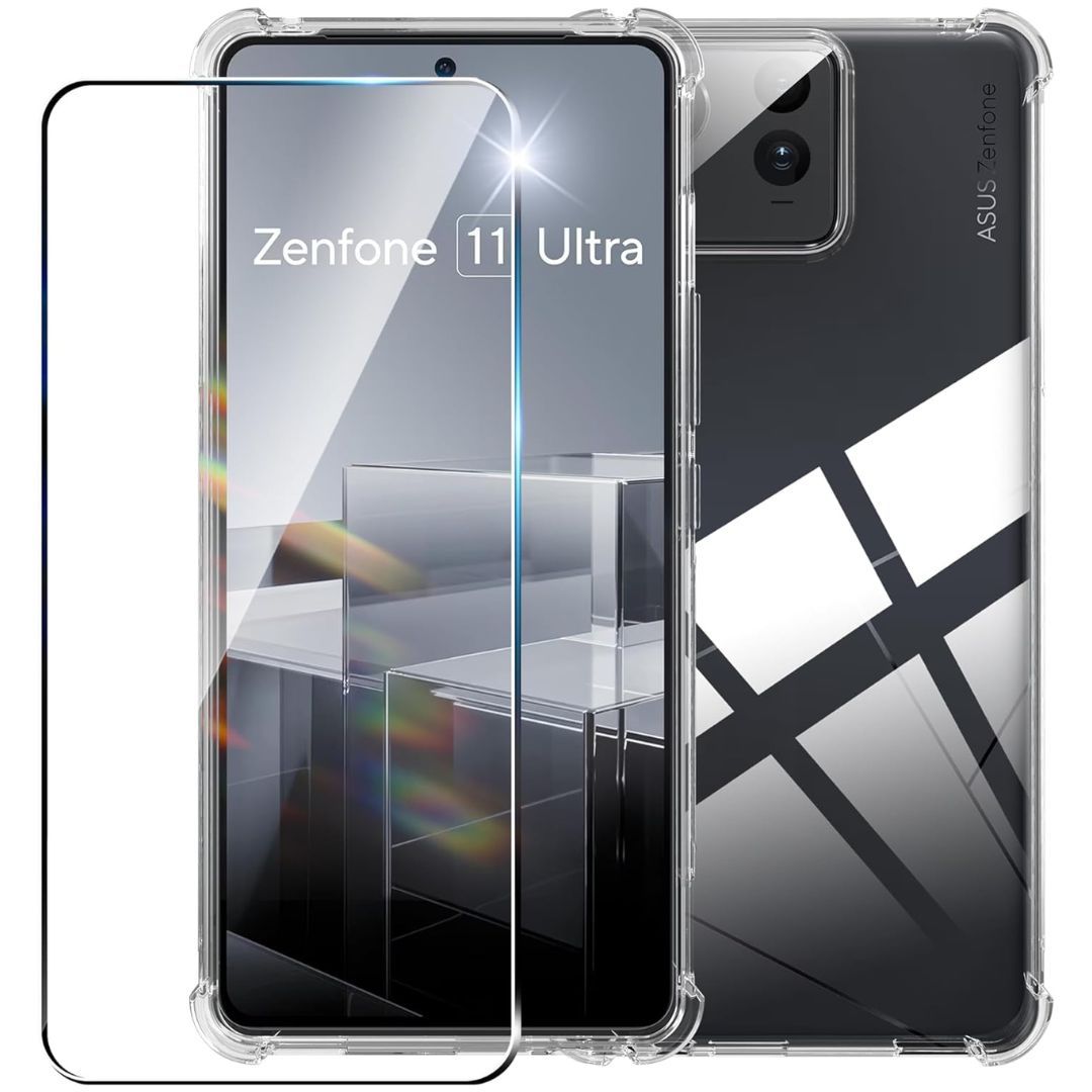 Asus Zenfone 11 Ultra with a screen protector and a case