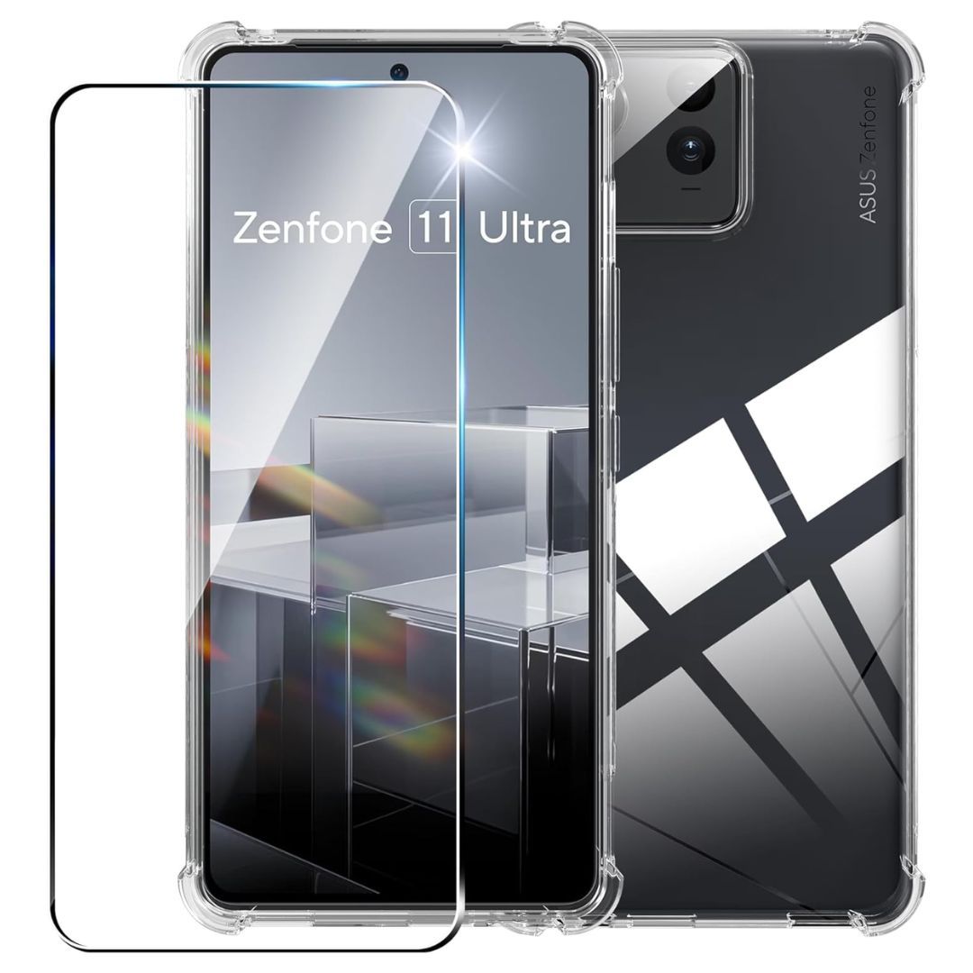 A tempered glasss screen protector overlayed over a smartphone display with a case on