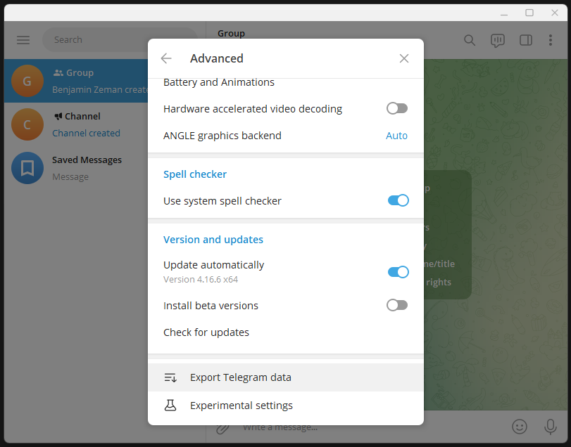 Telegram Advanced Settings