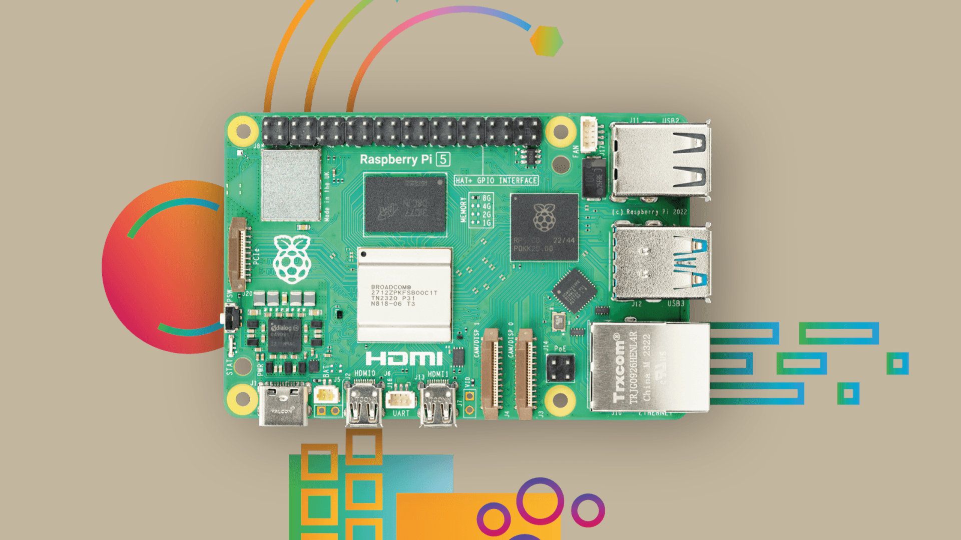 The Raspberry Pi 5 is an inexpensive single-board computer with several expansion ports.