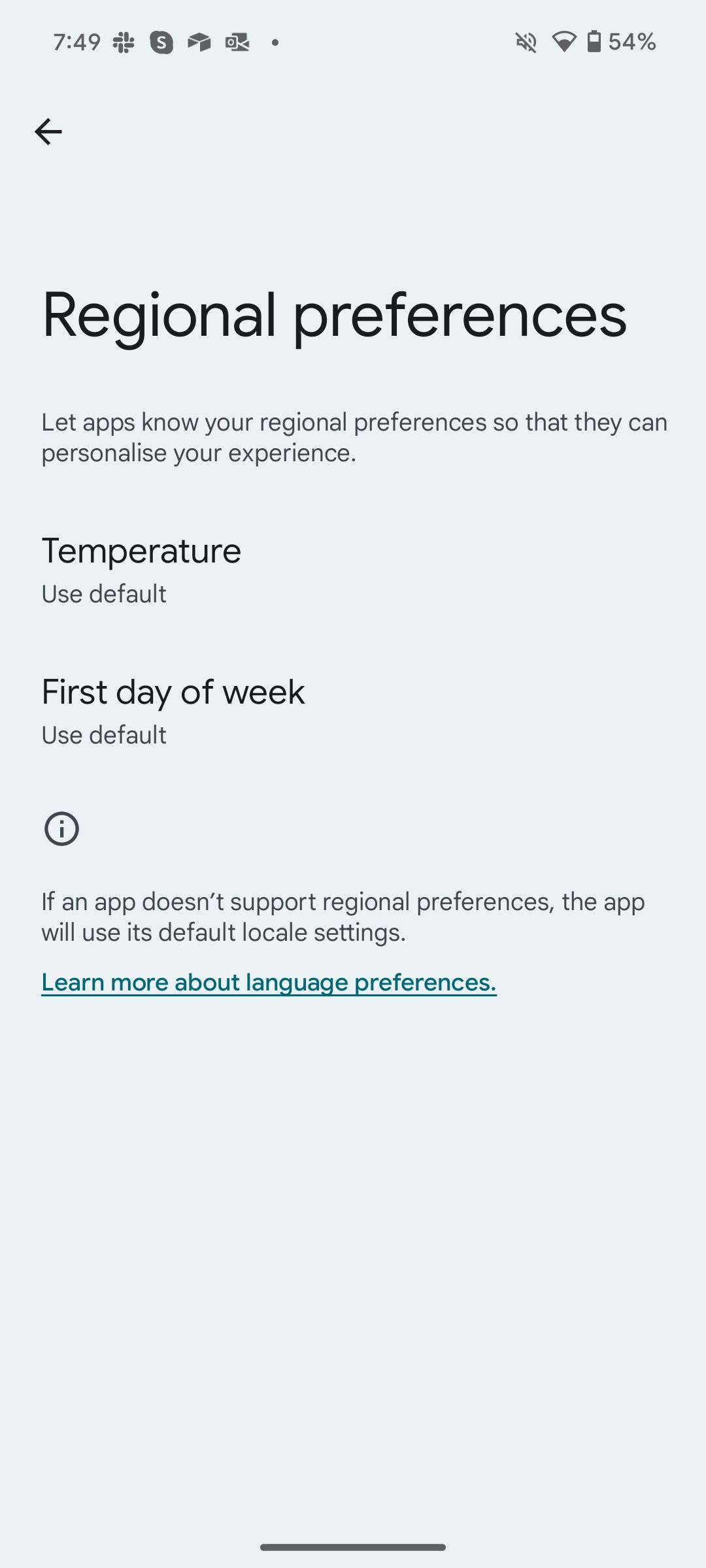 set regional preferences on Android