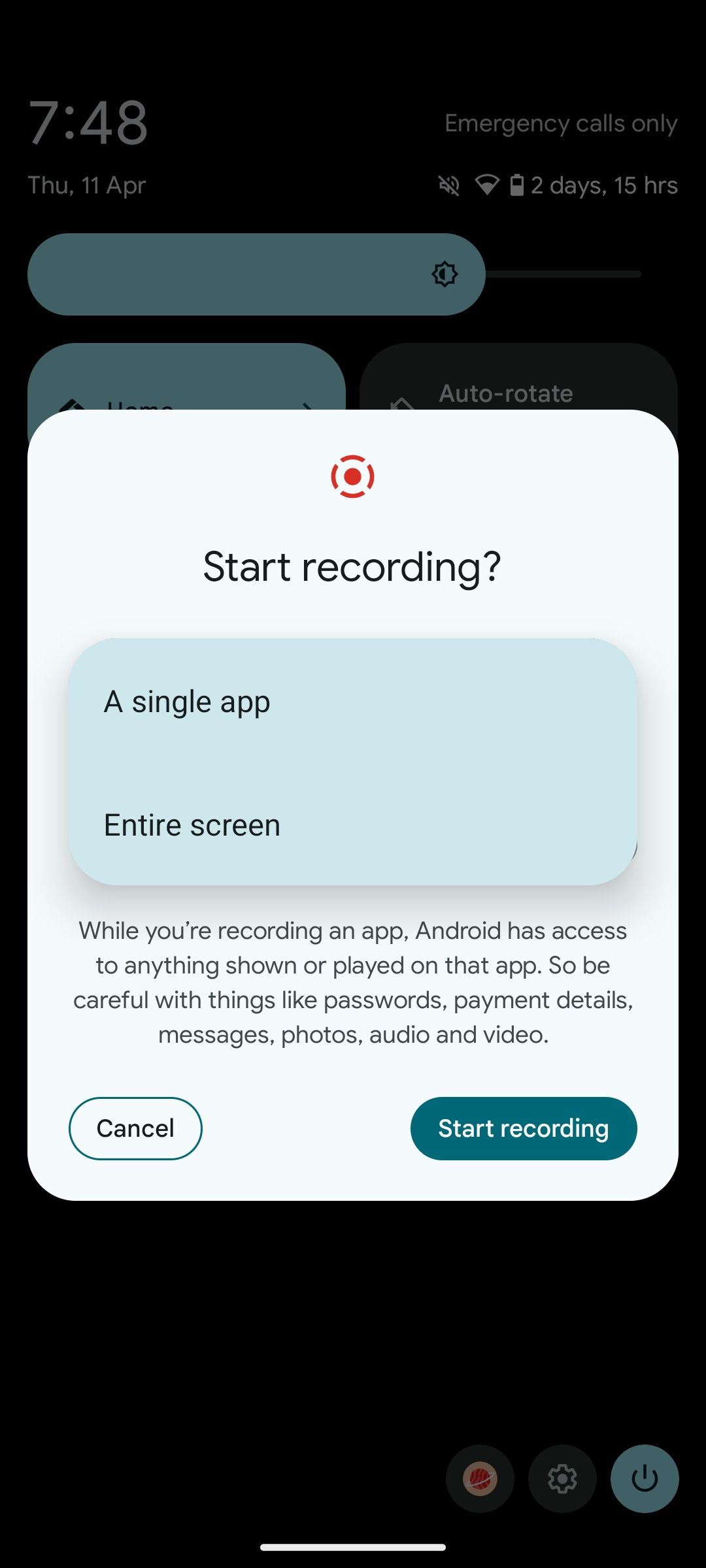 Record a single app on Android