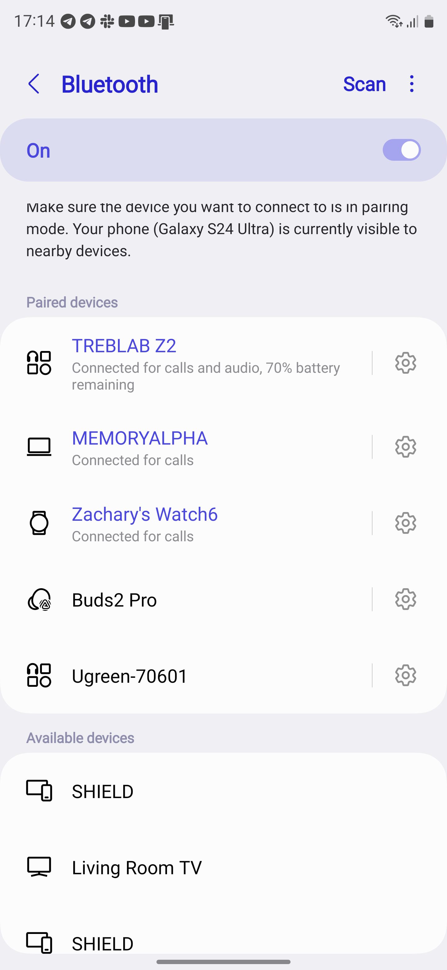 A screenshot of the Treblabs Z2's Bluetooth settings on a Galaxy S24 Ultra