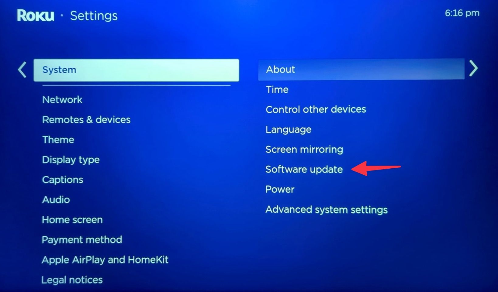 Software update on Roku