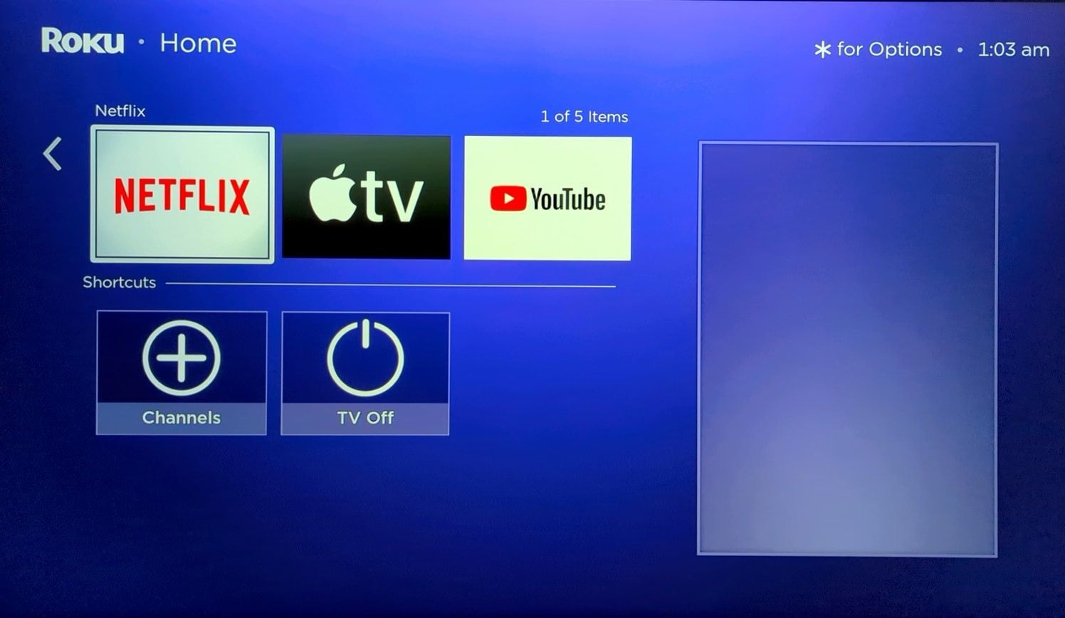 open apps menu on Roku