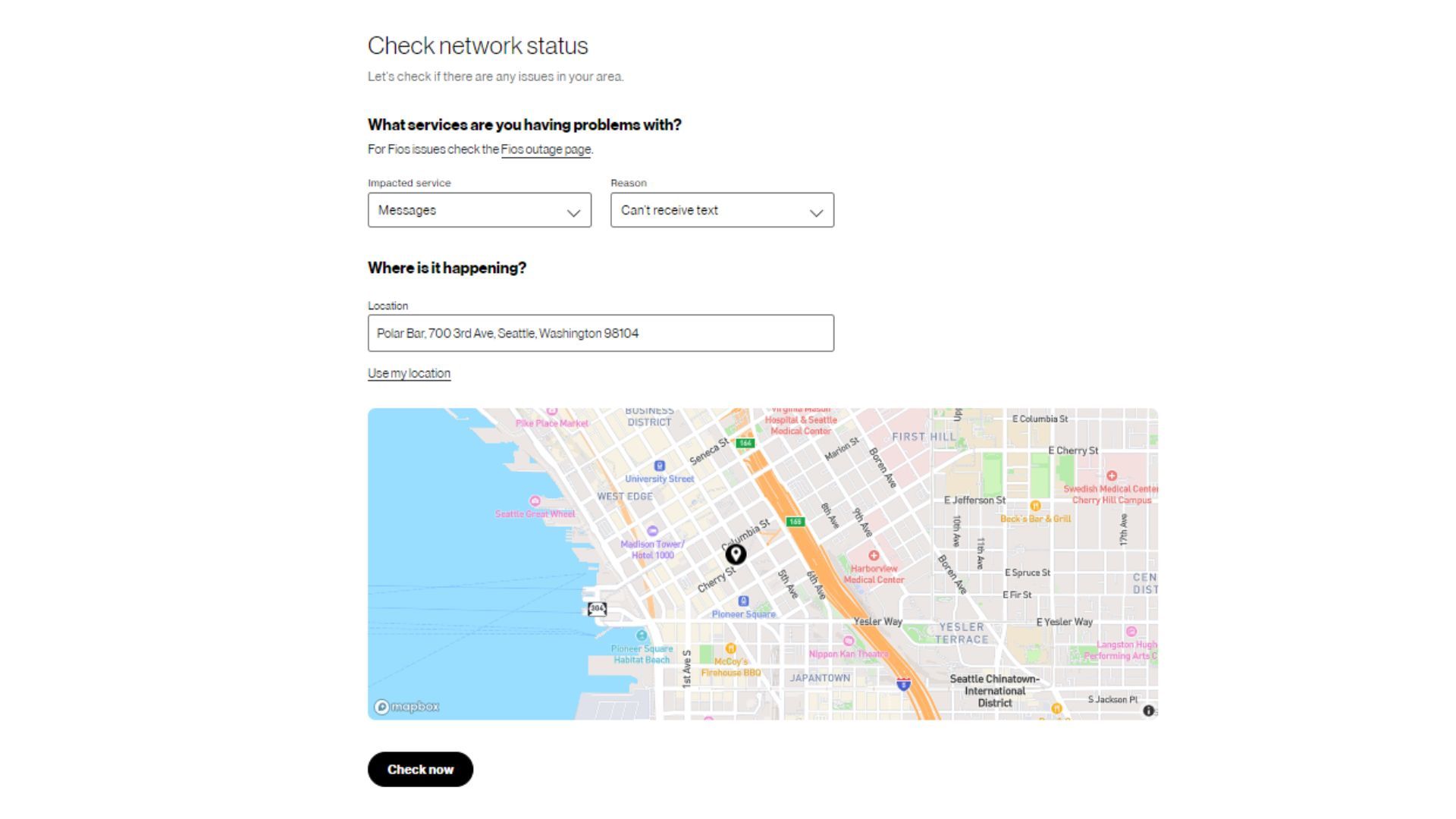 verizon network status checker online