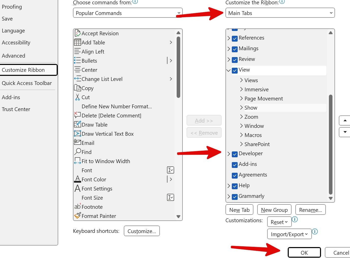 Enable developer tab in Microsoft Word