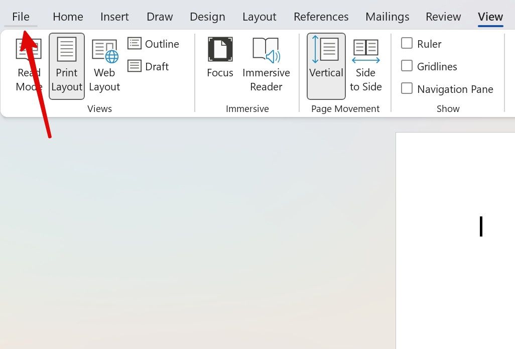 File menu in Word