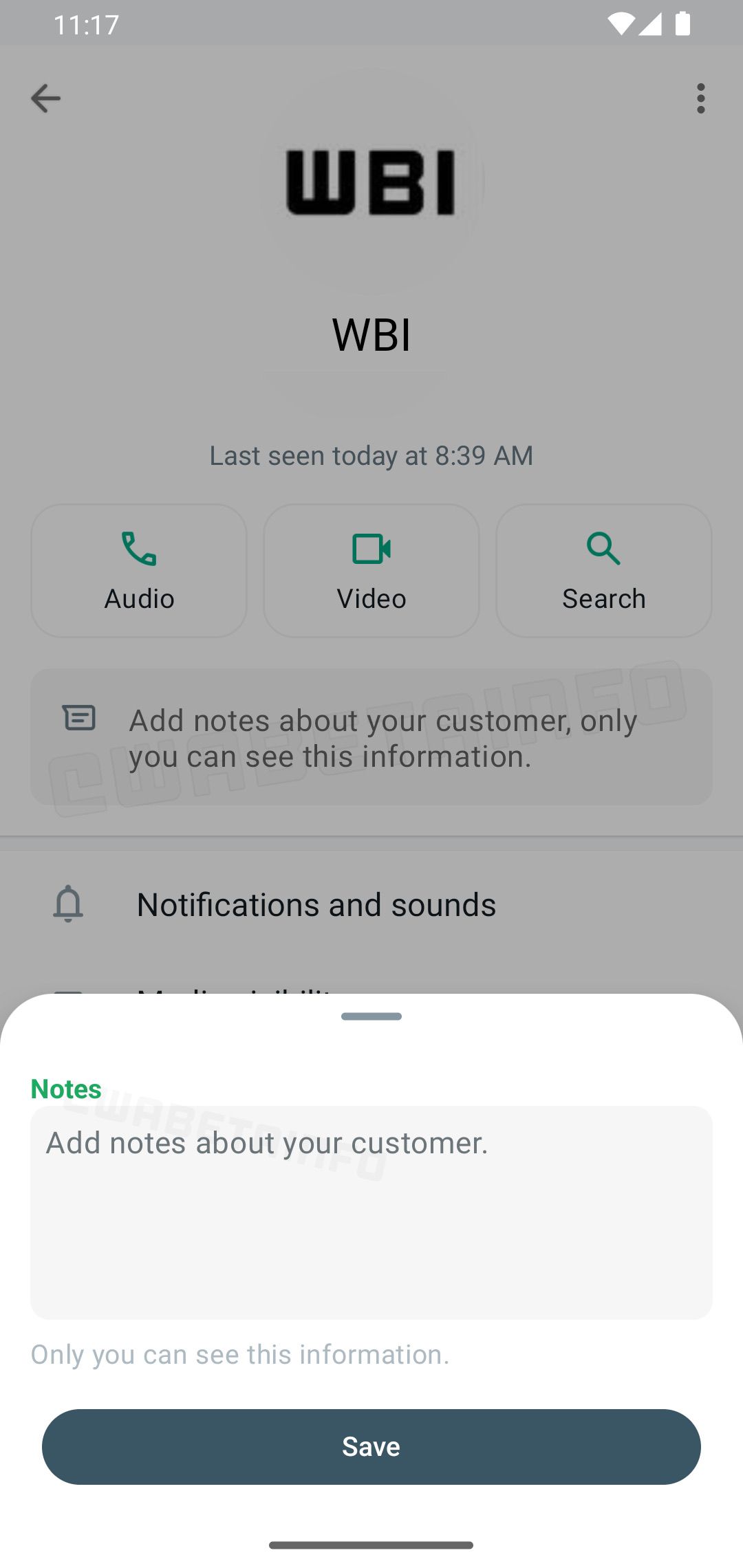 Screenshot of the note attachment feature in WhatsApp beta