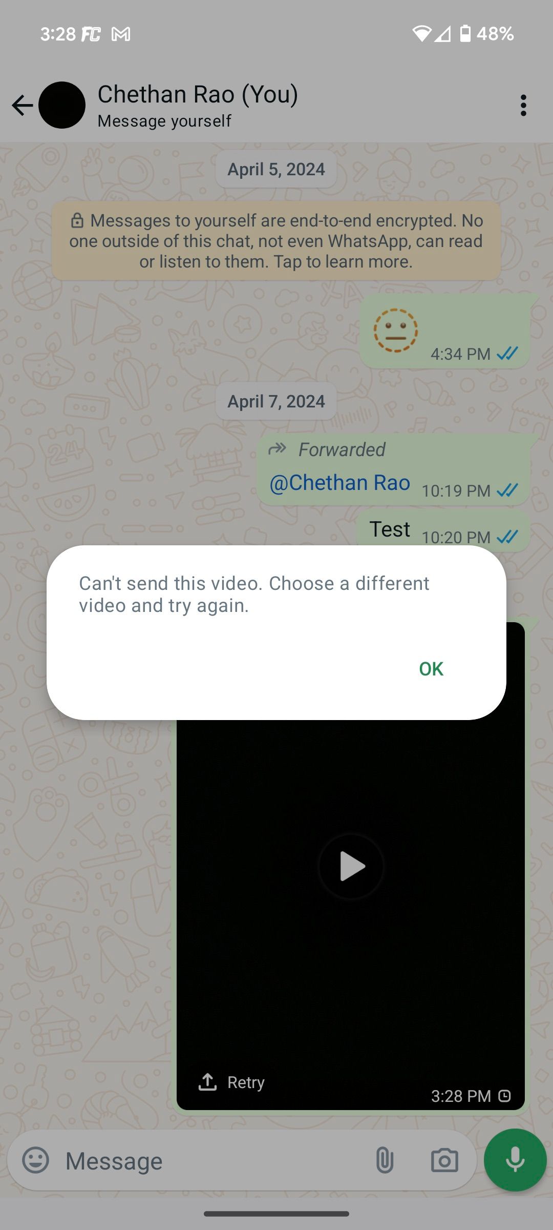 WhatsApp video sharing bug