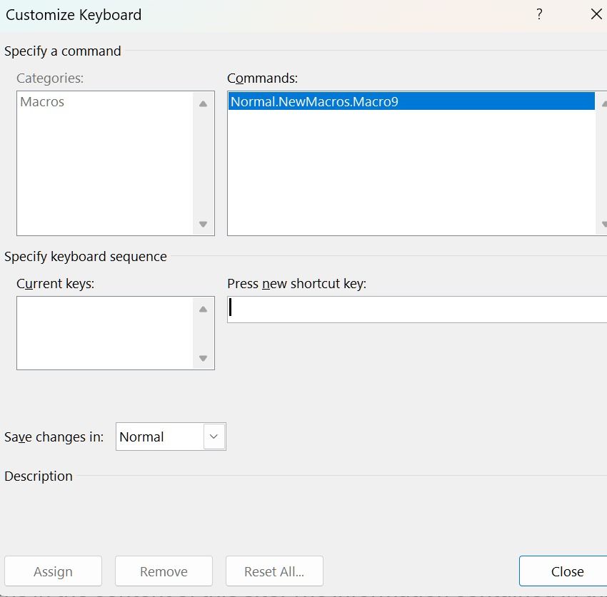 keyboard shortcut for a macro