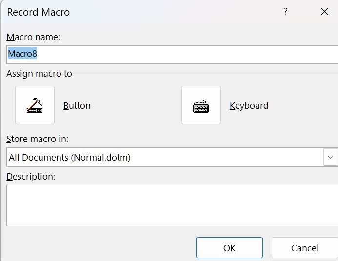 Enter macro name and assign a button