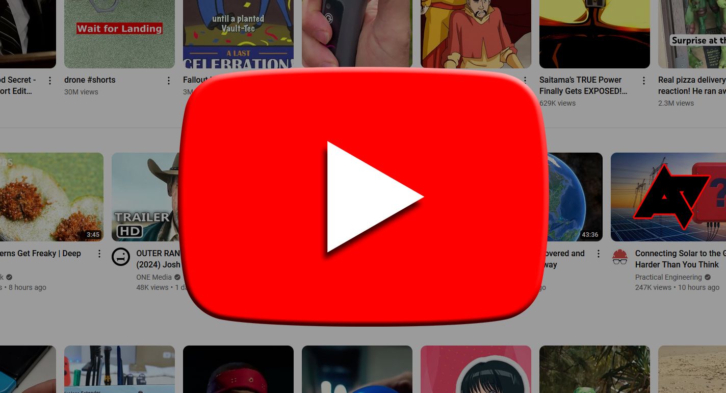 YouTube logo over YouTube feed