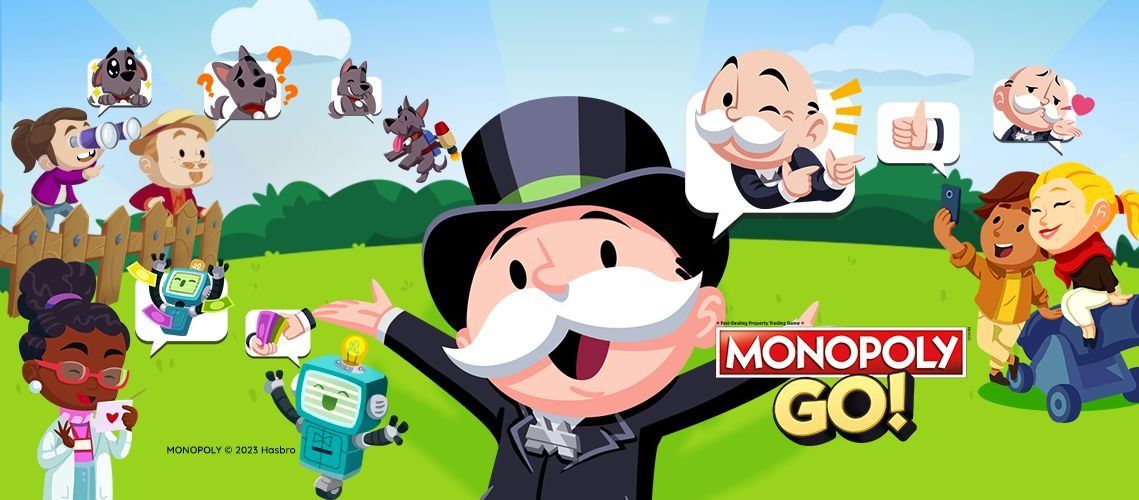 mr monopoly in center surrounded by figures showing animated expressions