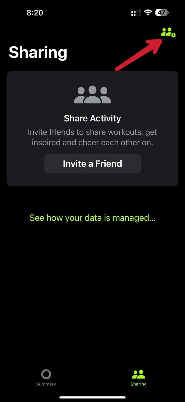 Screenshot showing option to accept Apple Watch competitions in Fitness app