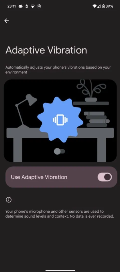 A screenshot of Adaptive Vibration settings.