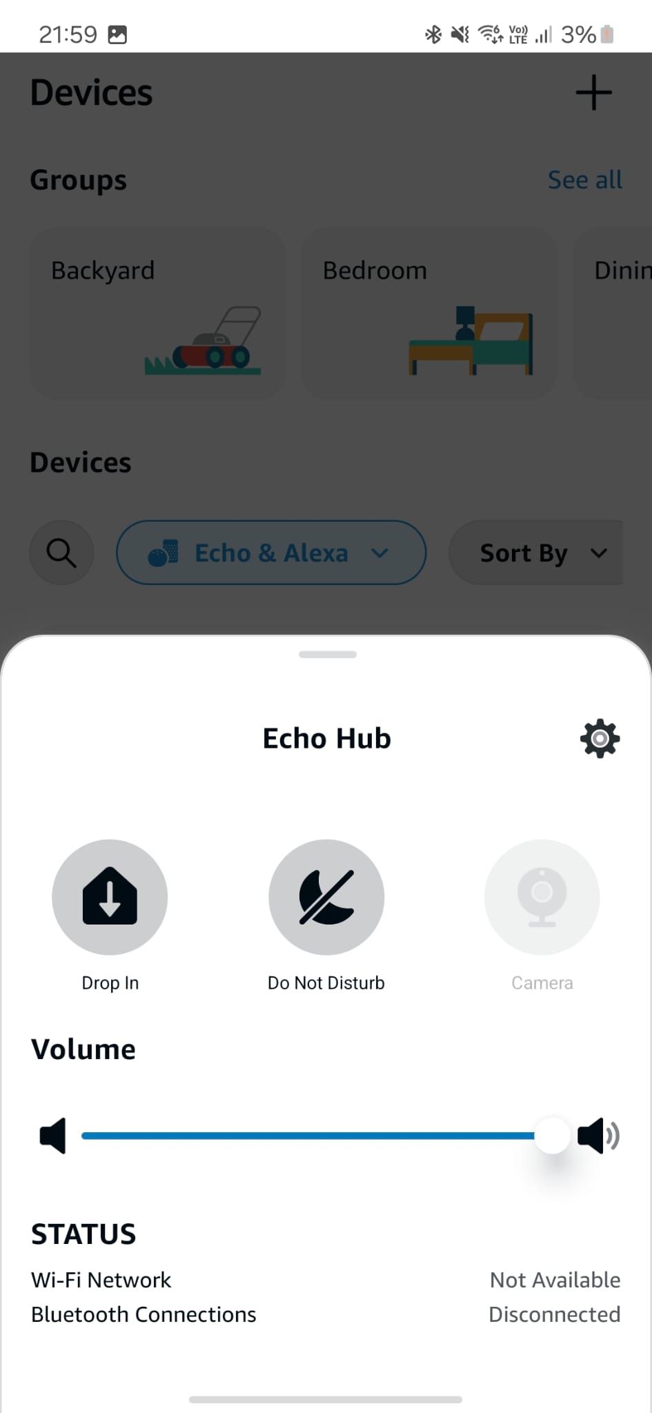 Screenshot of the Alexa app showing the device settings