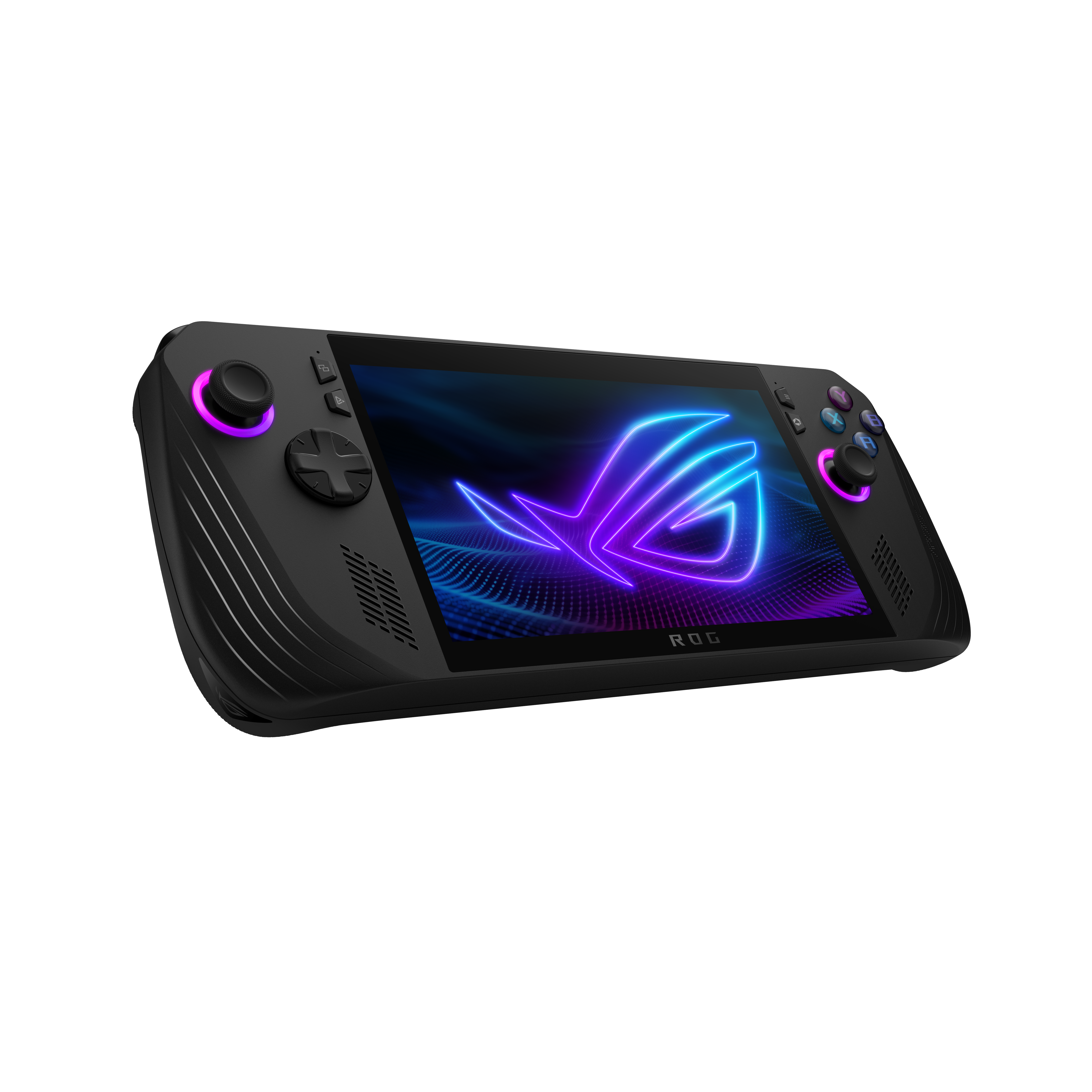 rog ally x with no background showing device at an angle