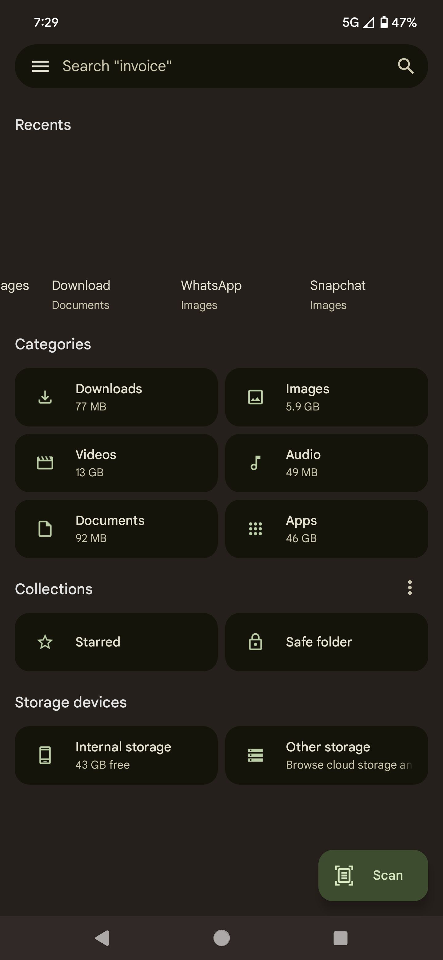 Delete Android Downloads by navigating to the Files app and selecting the Downloads folder