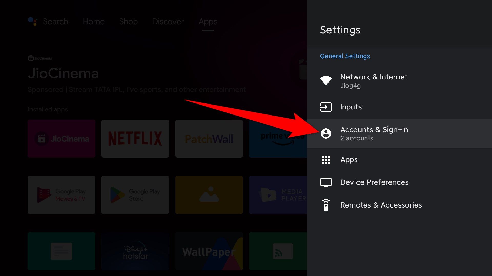 Android TV Accounts & Sign in option
